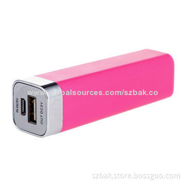 Promotional OEM Logo Lipstick Li-ion Battery Cell Power Bank, 2,200mAh Capacity, 5V/1A Input